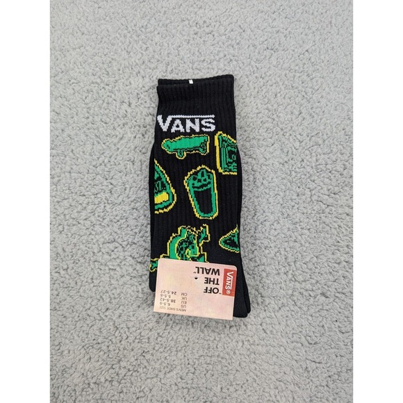 Vans Other - Vans Crew Socks Mens Womens 6.5-9 Black Green Food Print Skate Casual Athletic